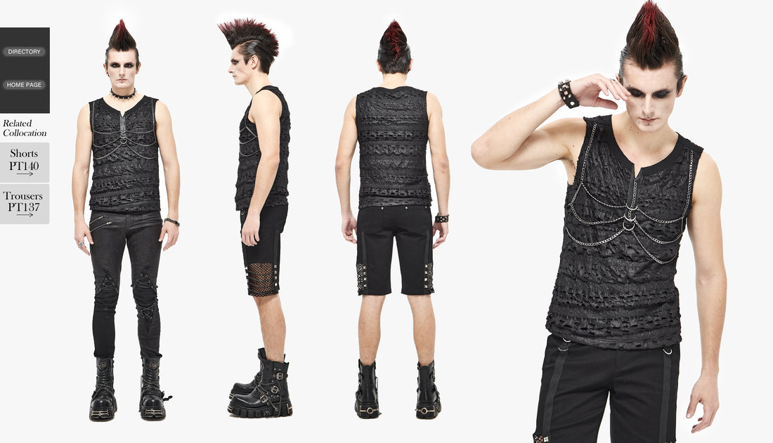Devil Fashion Indestructible Tank Top - Ribcage Gothic Vest with Rib Cage Chains