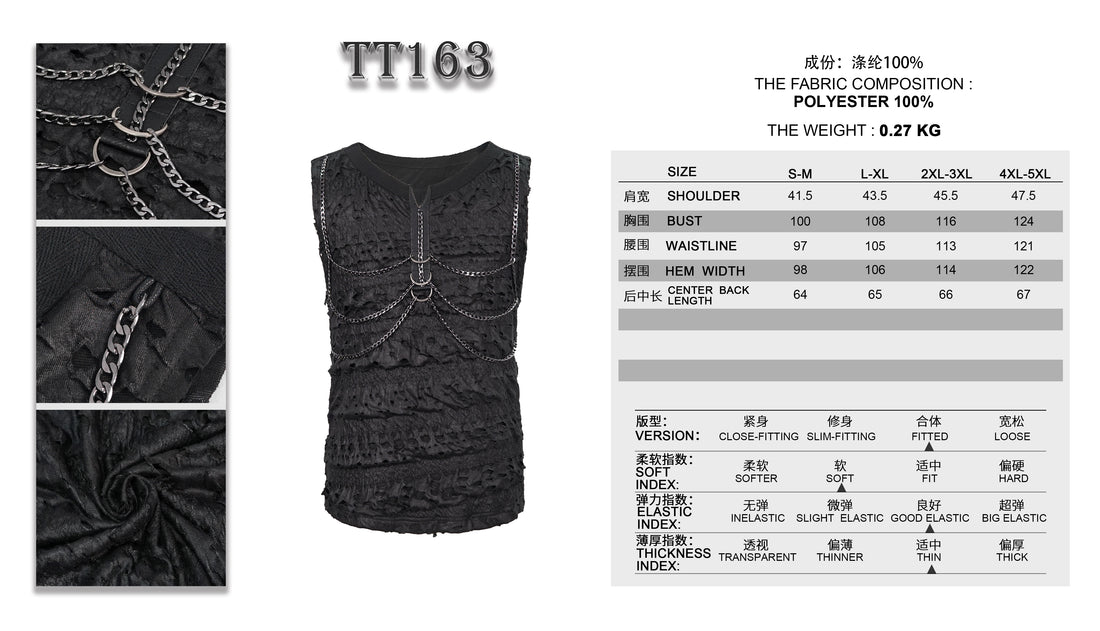 Devil Fashion Indestructible Tank Top - Ribcage Gothic Vest with Rib Cage Chains