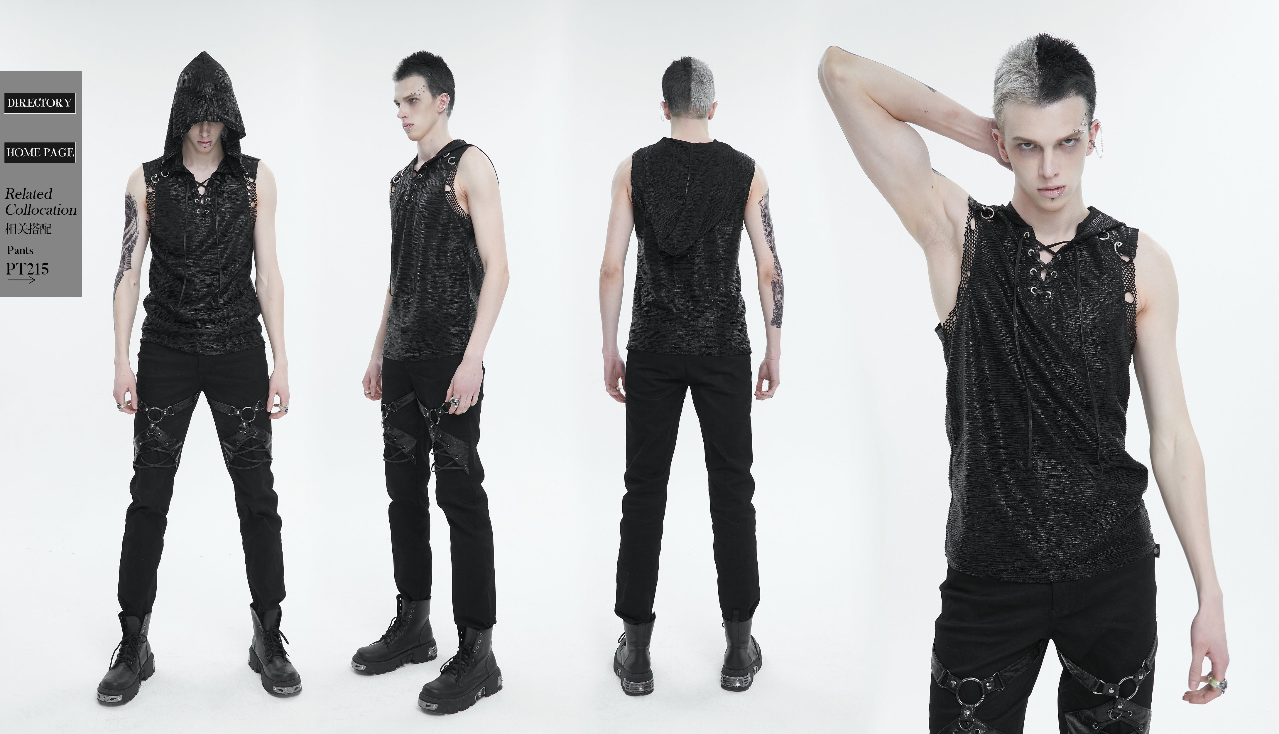 Devil Fashion Ridley Tank Top - Men's Gothic Hoodie with Lacing & Mesh