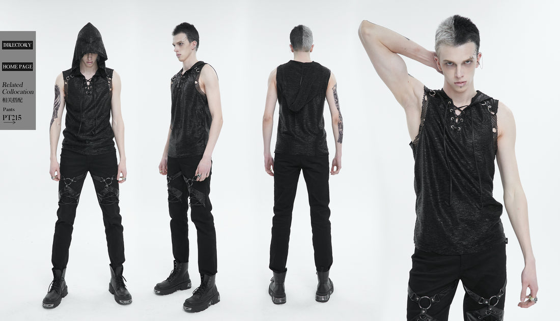Devil Fashion Ridley Tank Top - Men's Gothic Hoodie with Lacing & Mesh