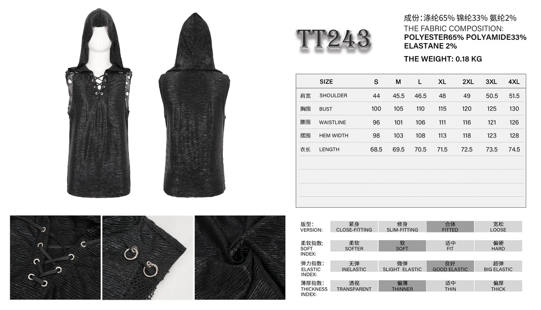 Devil Fashion Ridley Tank Top - Men's Gothic Hoodie with Lacing & Mesh