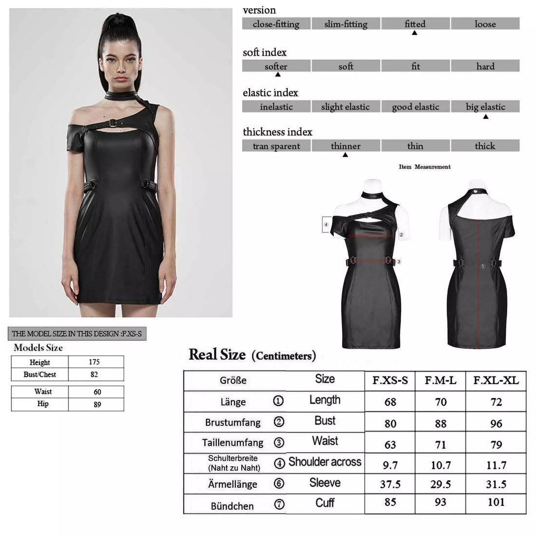 Kunstleder Kleid mit seitlichen Schnallen zur Taillenbetonung