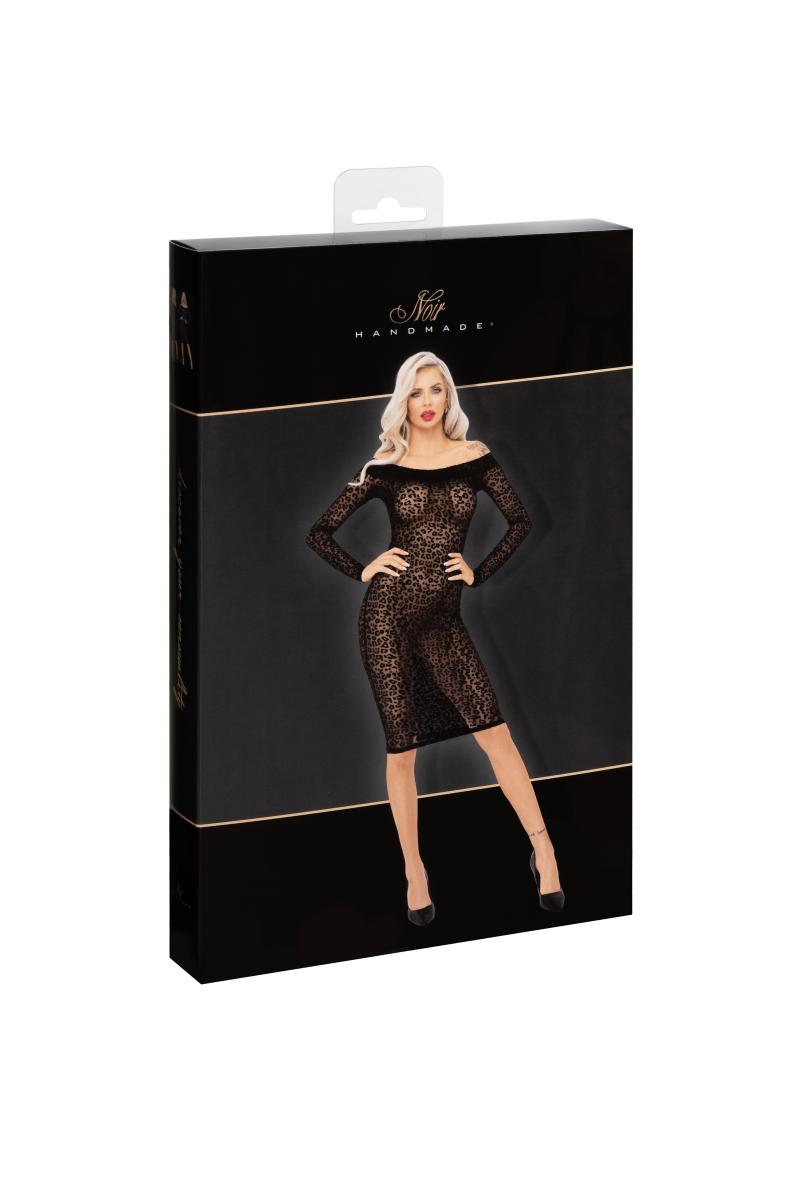 Schwarzes transparentes Party- & Clubwear-Kleid mit Leopardenoptik
