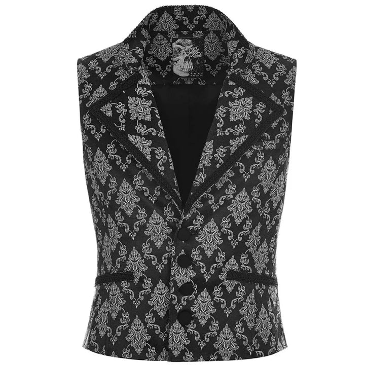 Viktorianische Damast-Weste „Velarium Obscura“ von Punk Rave in Schwarz-Weiß