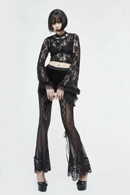 Komplettes Dark-Glam-Outfit mit der transparenten Schlaghose „Velour Noire“