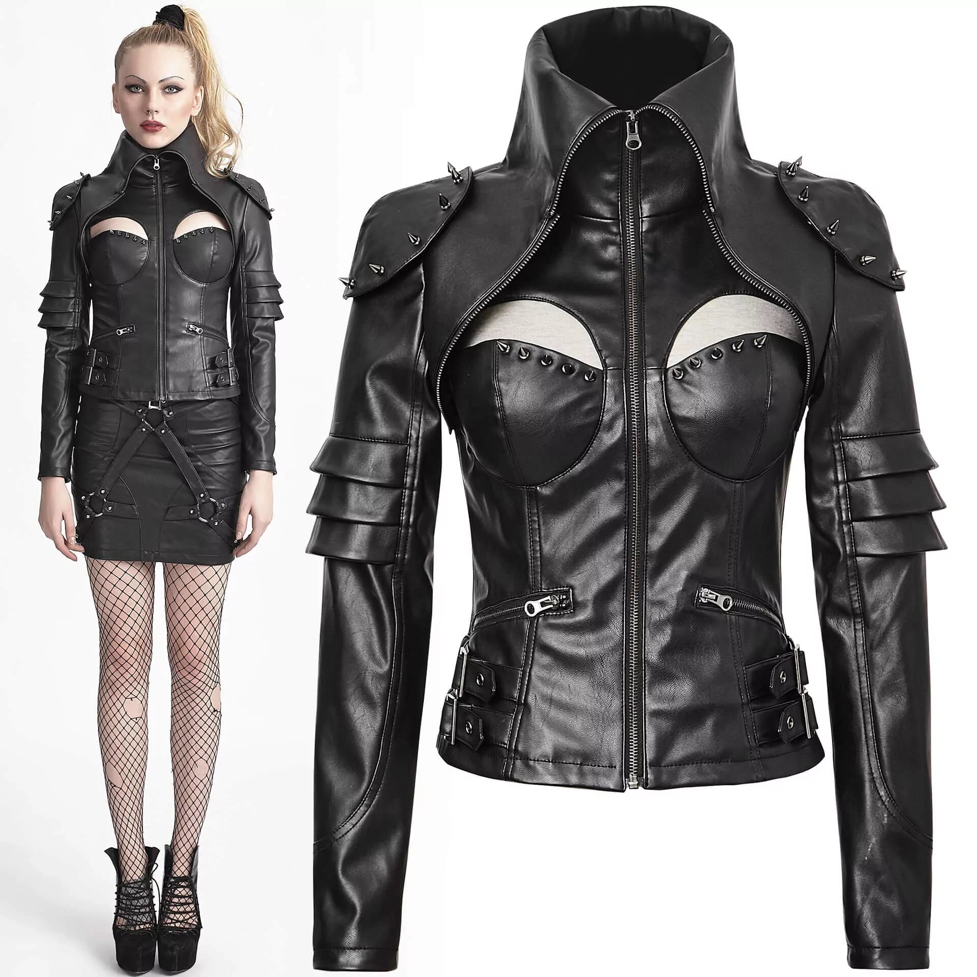 Gothic Fetish Jacke „Velvet Steel“ von Punk Rave aus veganem Leder
