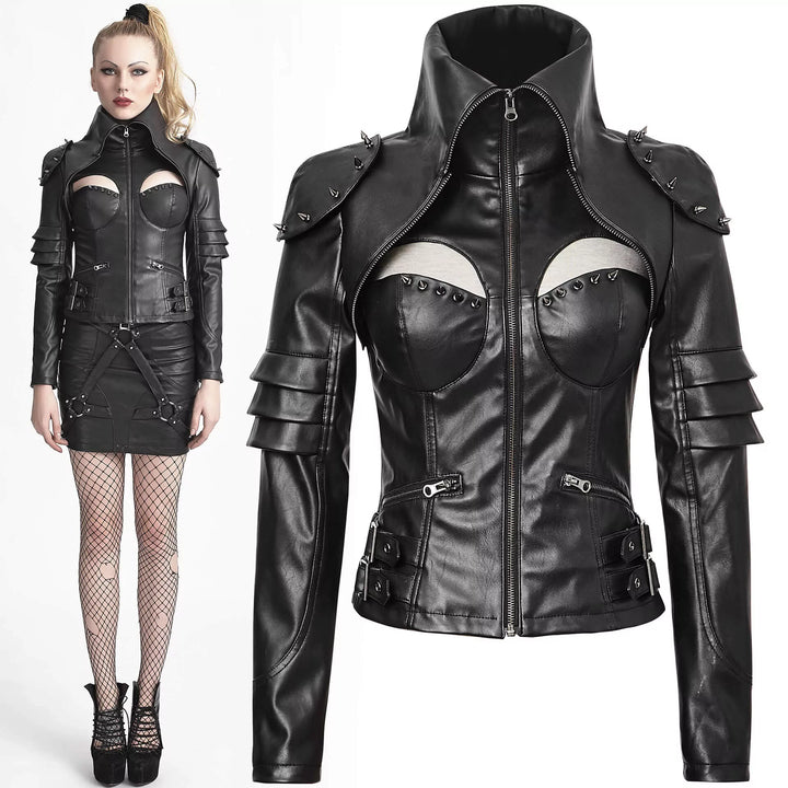 Gothic Fetish Jacke „Velvet Steel“ von Punk Rave aus veganem Leder