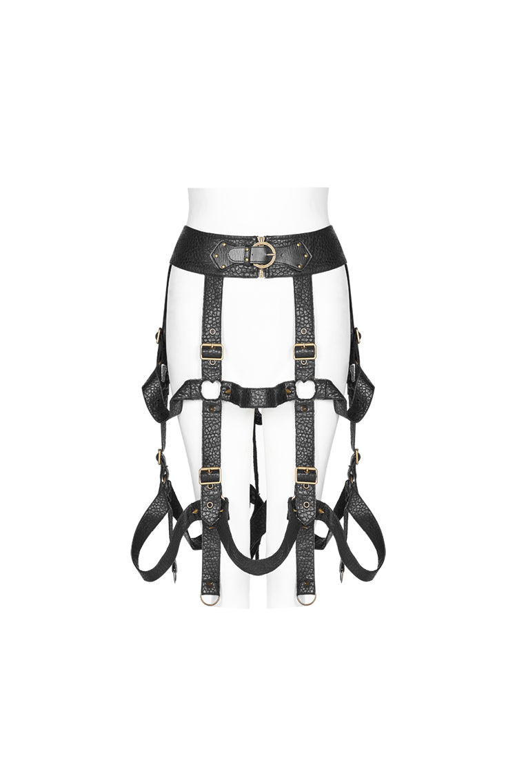 Gothic Harness Skirt – Schwarzer Steampunk Käfigrock aus Kunstleder.