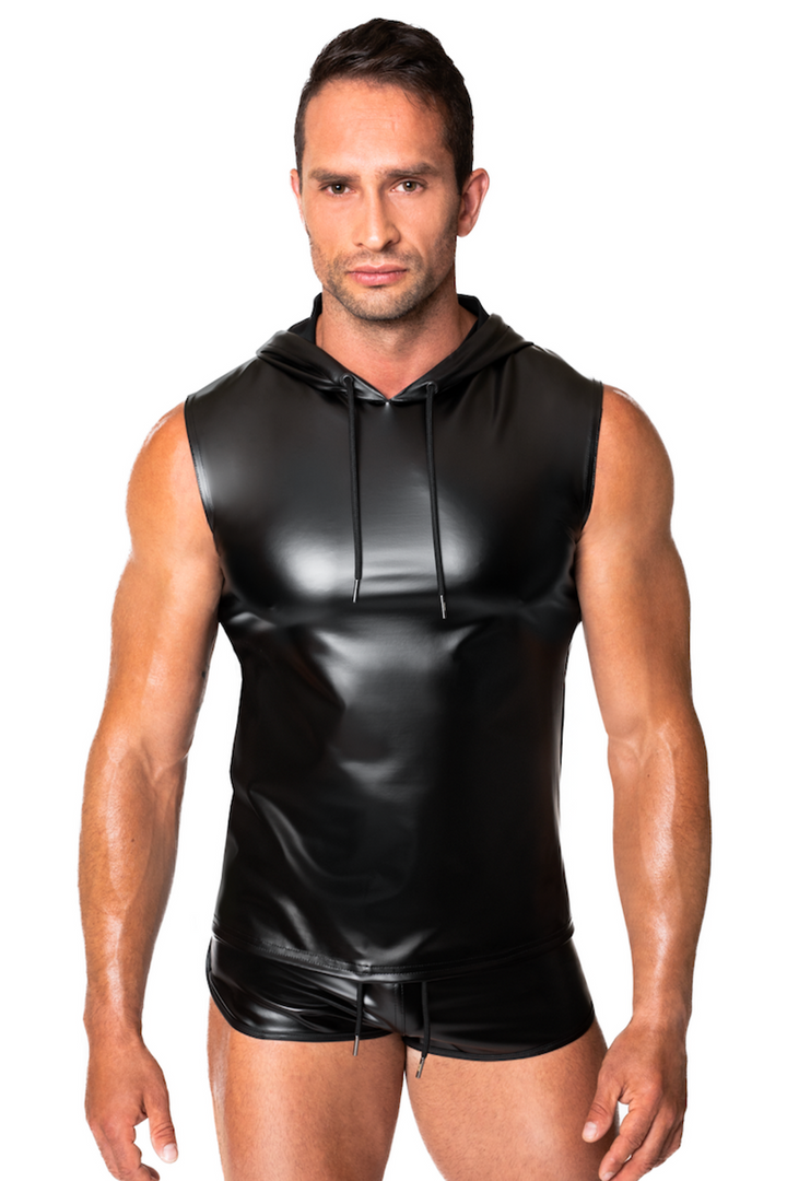 Ärmelloses Wetlook Kapuzen-Shirt H081 mit sportlichem Slim-Fit Schnitt