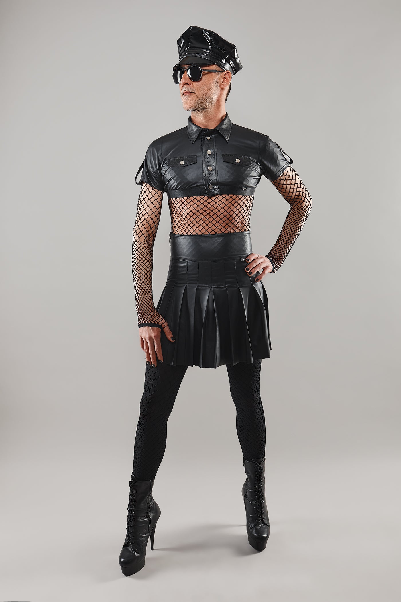 Schwarzer elastischer Wetlook-Rock für Fetish- und Club-Events