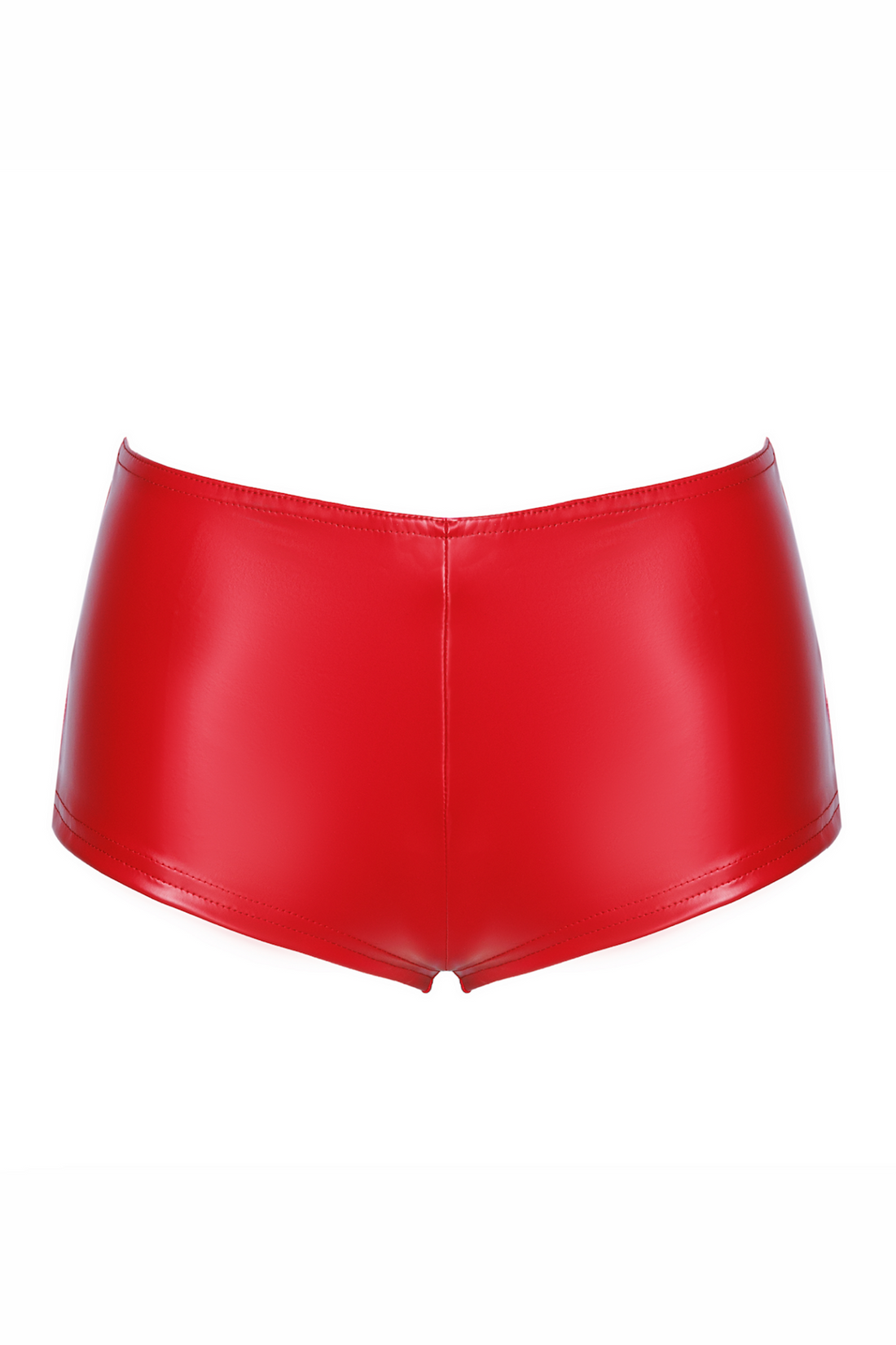 Der roten Wetlook Shorts – figurbetont & verspielt