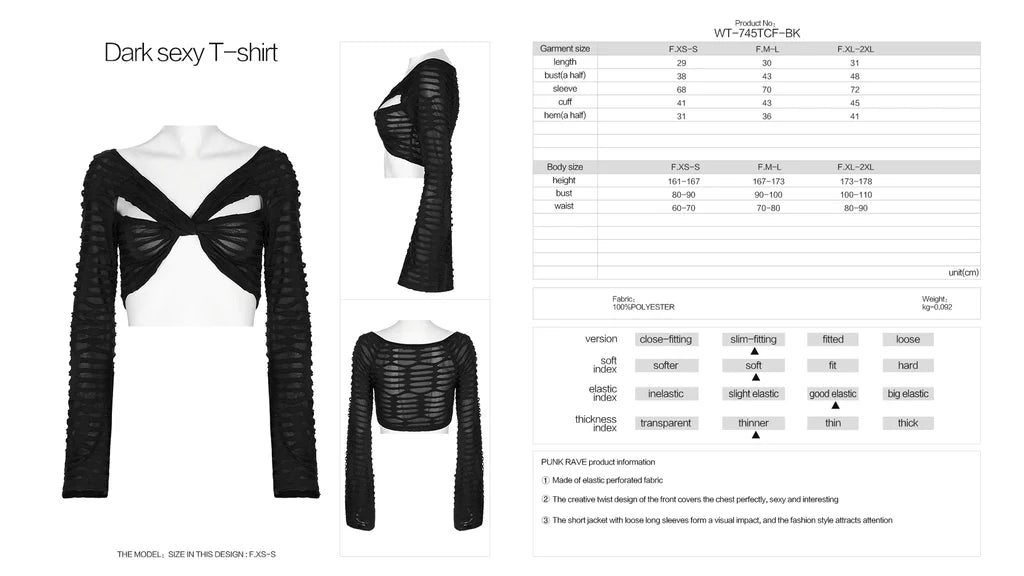 Punk Rave Langarm Crop Top Twister – Geknotet & Zerschlitzt