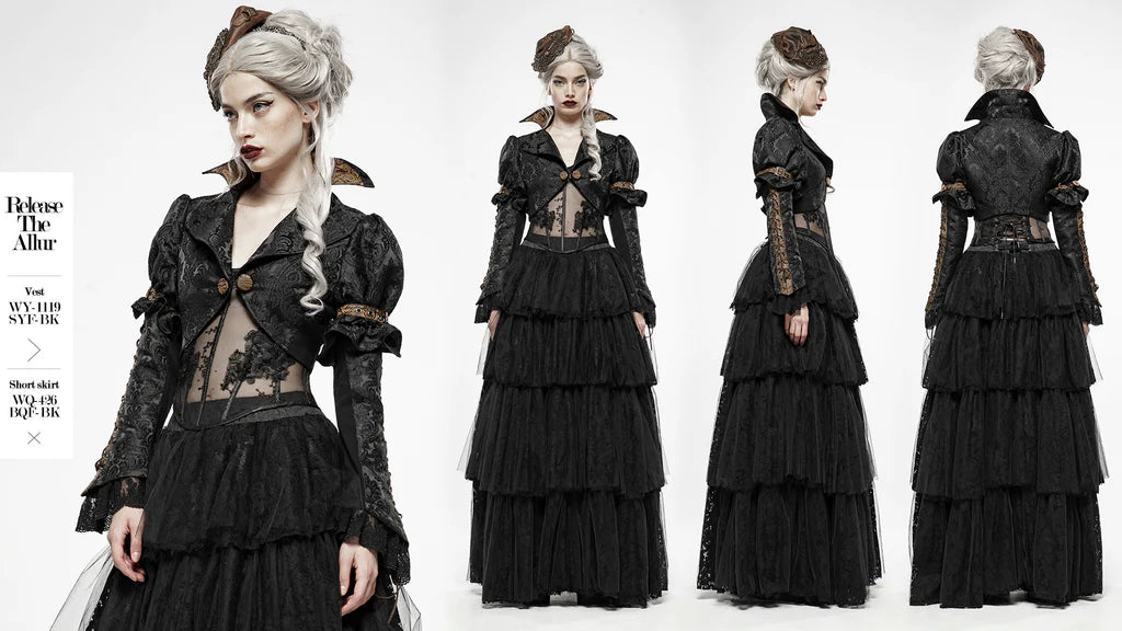 Punk Rave – Versailles Black Bolero aus Jacquard | Neo-Viktorianische Gothic Jacke