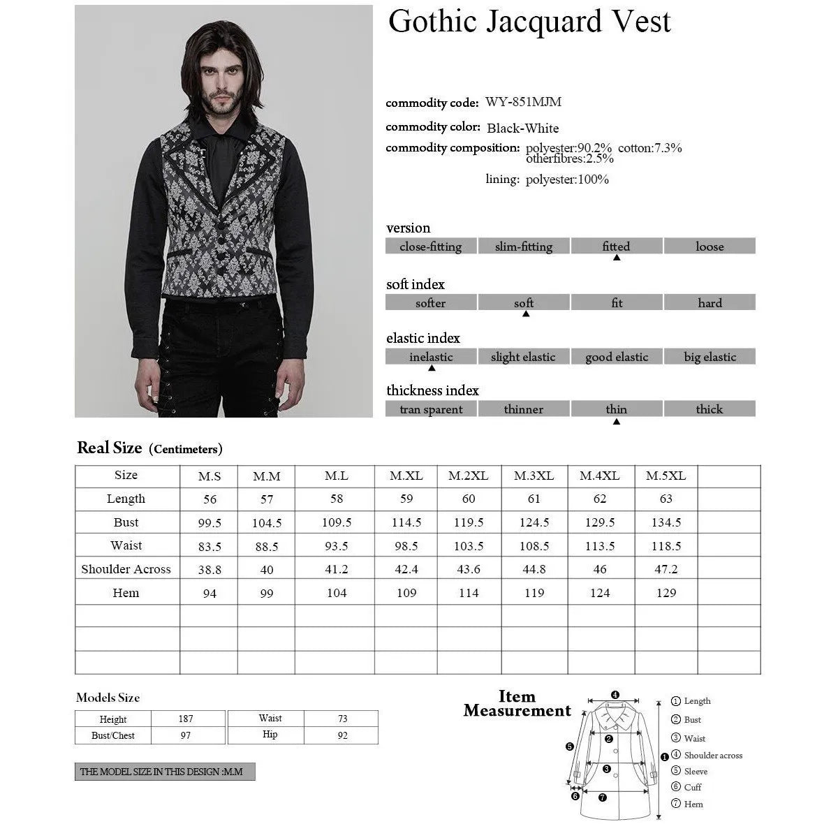 Punk Rave – Viktorianische Damast-Weste „Velarium Obscura“ in Schwarz-Weiß