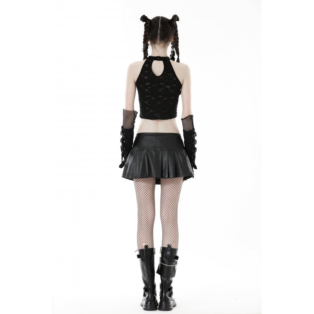 Schwarzes Neckholder-Top „But not tonight“ mit zerschlissenen Details, Cut-Outs und verstellbarer Frontschnürung – sinnlicher Grunge-Style mit Punk-Attitüde von mySecretKey