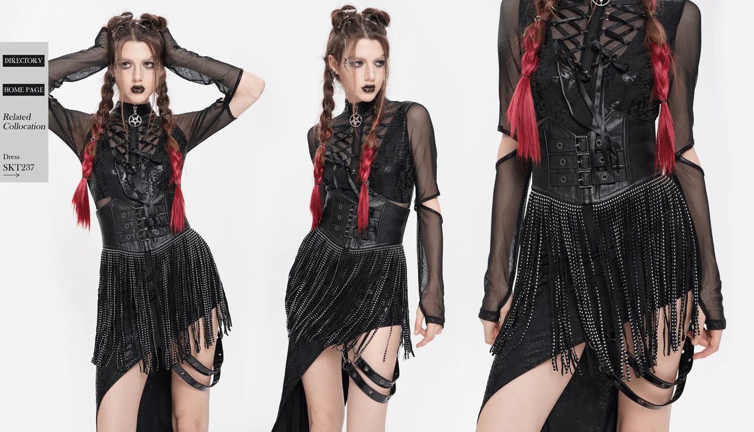 Devil Fashion – Gothic Underbust-Korsett „Eclipse Fringe Underbust“ mit Fransen & Nieten