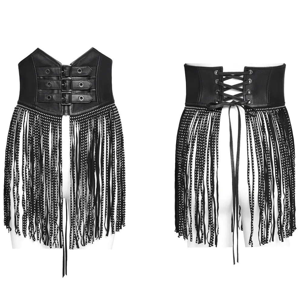 Devil Fashion – Gothic Underbust-Korsett „Eclipse Fringe Underbust“ mit Fransen & Nieten