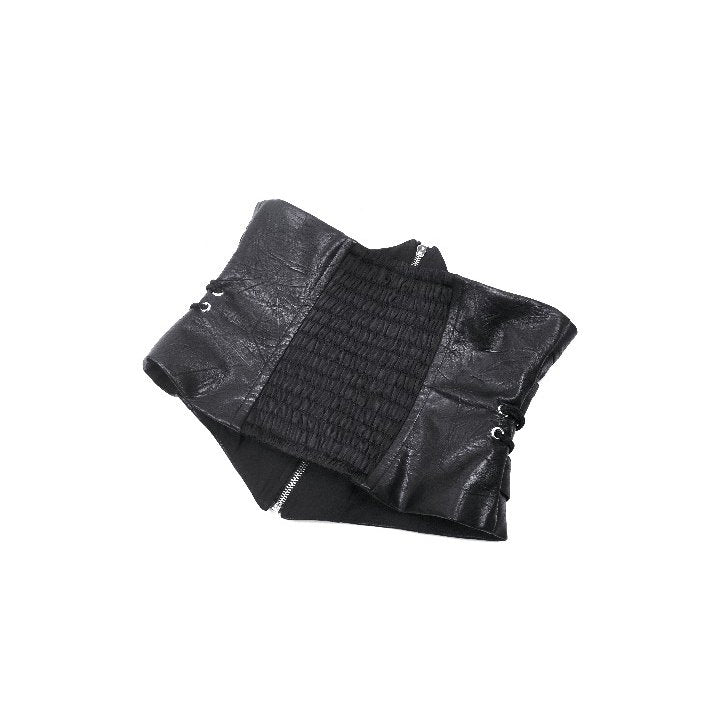 Schwarze Taillencorsage mit silbernem Reißverschluss vorne und dekorativen Schnallen und Raffung am Rücken - mySecretkey