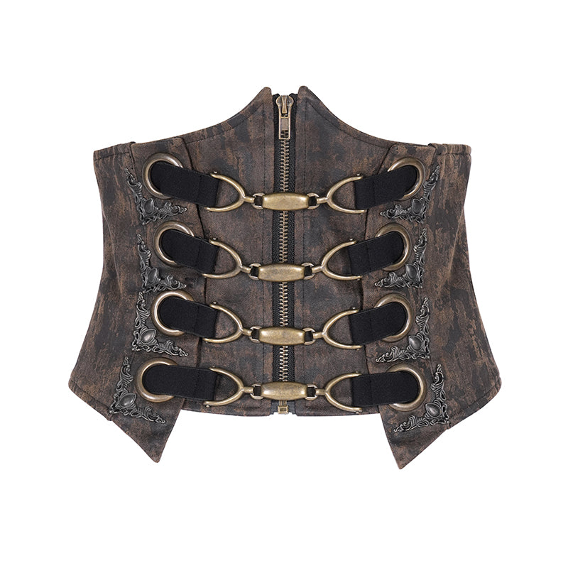 Steampunk Waist-Cincher in Braun/Bronze – Figurbetonter Underbust Korsettgürtel mit Metallelementen von Devil Fashion