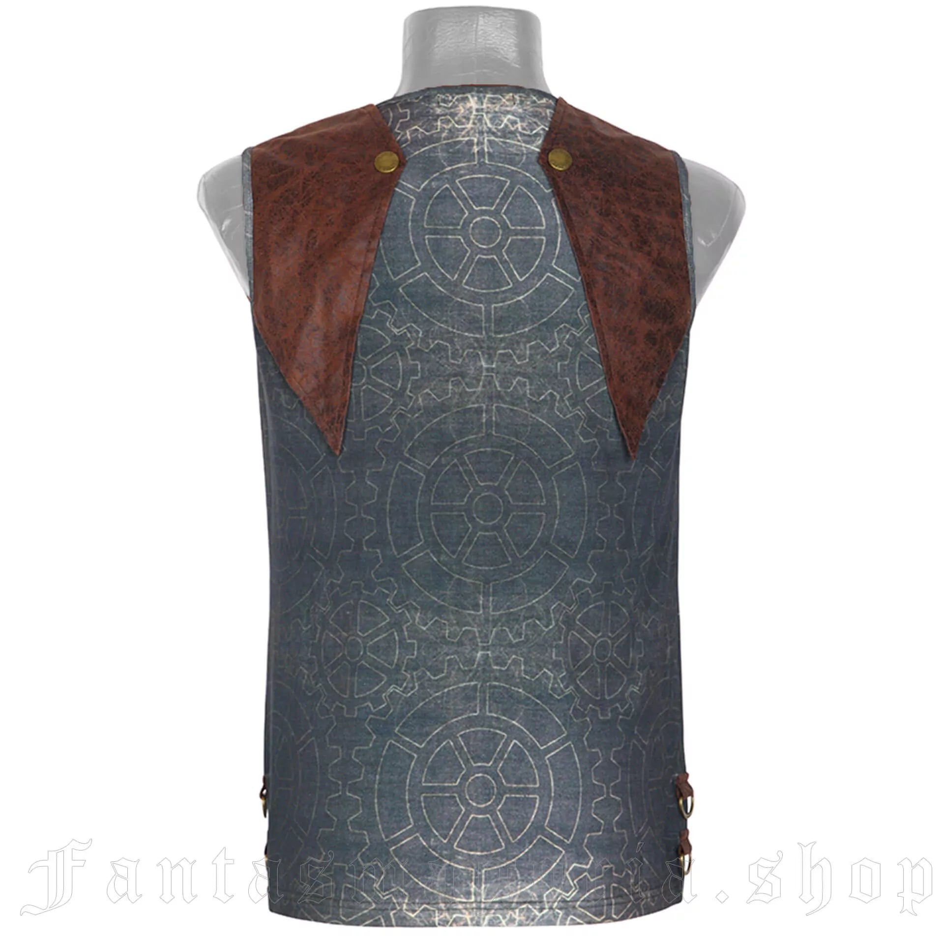 Punk Rave – Steampunk Sleeveless Top „Obsidian Mechanica“ mit Zahnrad-Print