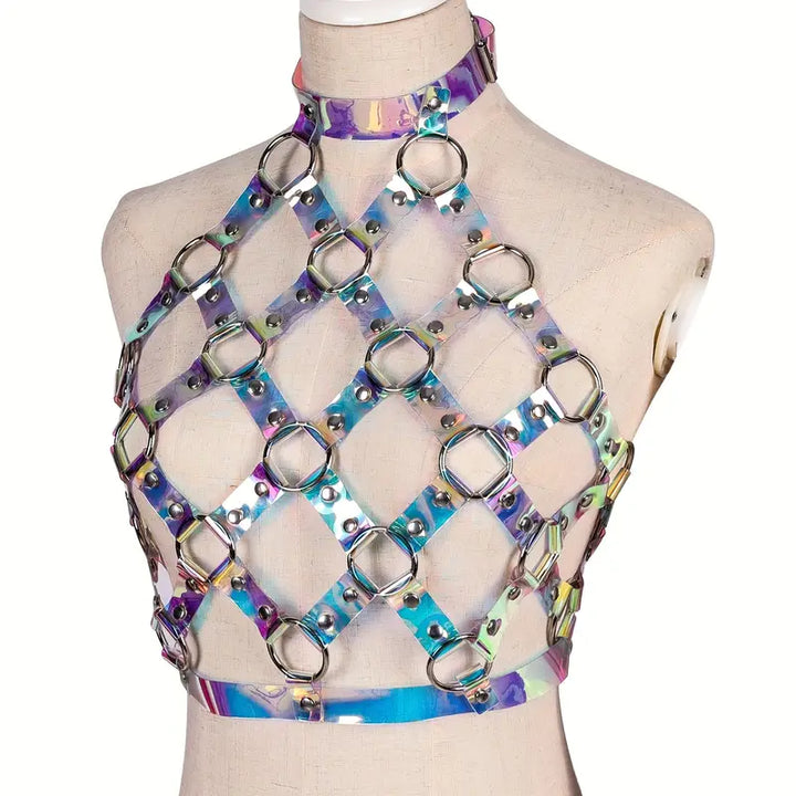 Sexy Regenbogen Leather Body Harness für Frauen – Verstellbares Strapsgeschirr, Festival & Rollenspiel