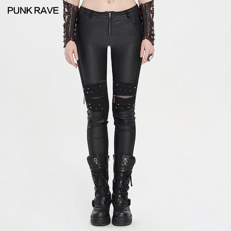 Punk Rave Blood Rain Damen Kunstleder-Röhrenhose mit Killernieten