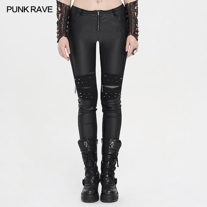 Punk Rave Blood Rain Damen Kunstleder-Röhrenhose mit Killernieten