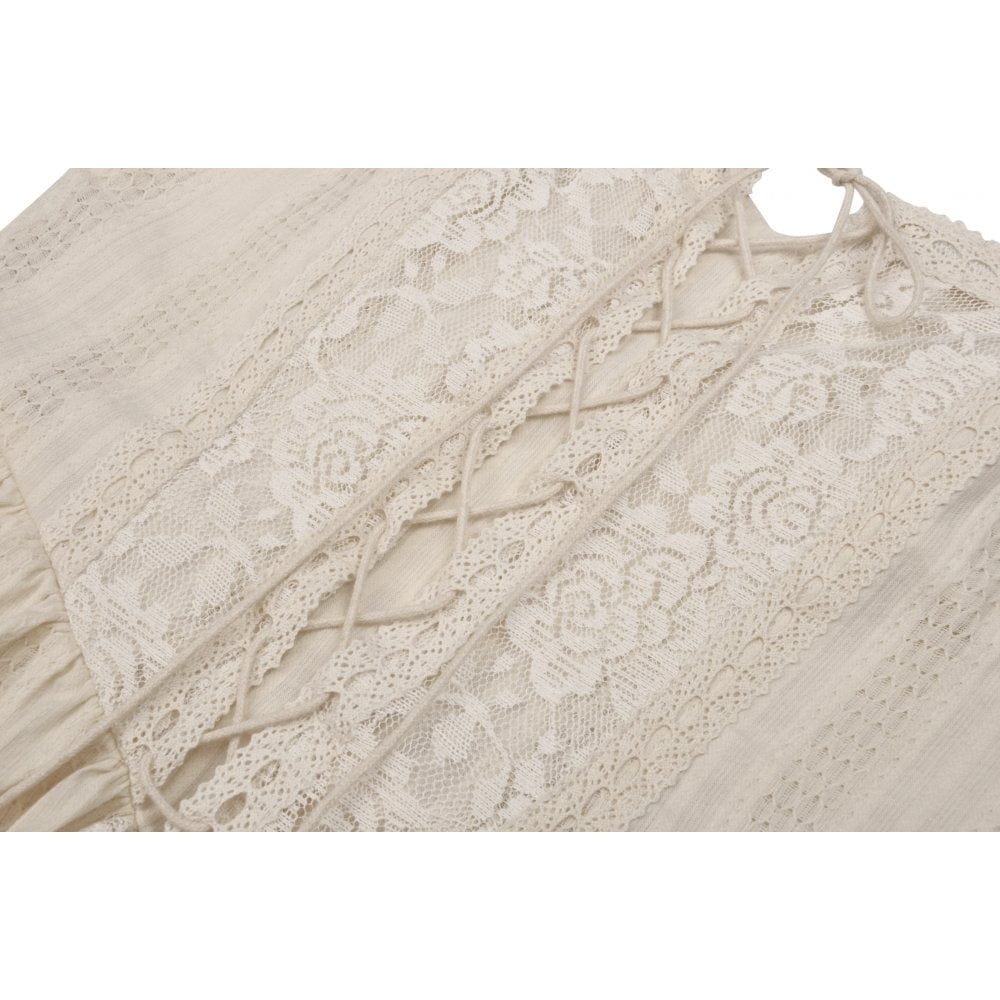 Dark in Love – Off-Shoulder Steampunk Rüschenkleid in Creme aus Spitze & Tüll