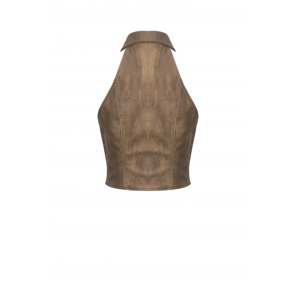 Dark in Love – Brustfreie Steampunk Weste in Braun | Rebellischer Look mit sexy Cut-Out