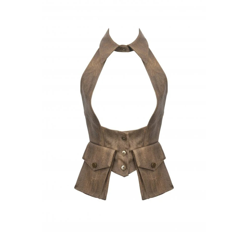 Dark in Love – Brustfreie Steampunk Weste in Braun | Rebellischer Look mit sexy Cut-Out
