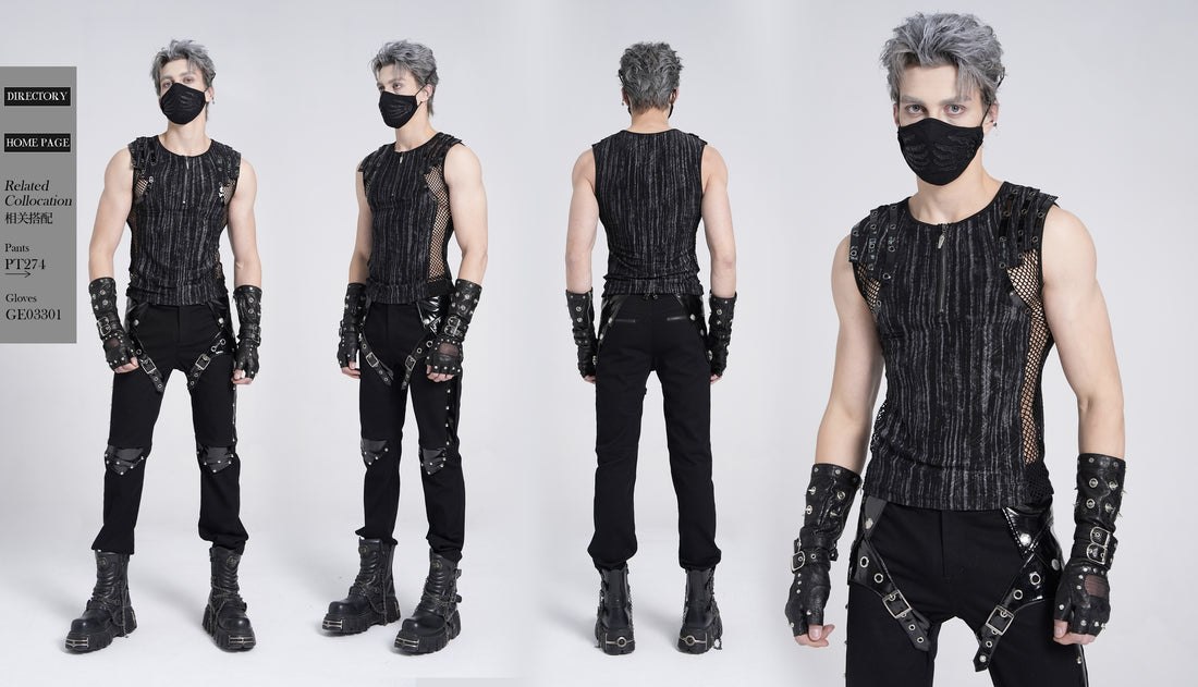 Hochwertiges Gothic-Punk Tanktop für Herren mit taktischen Kunstleder-Elementen.