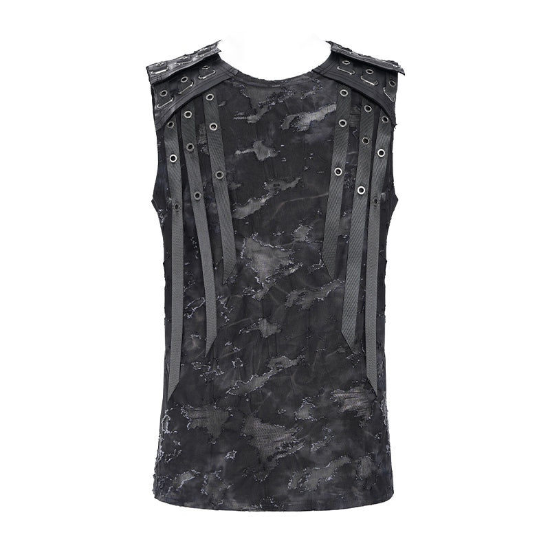 Ganzkörperansicht des schwarzen Punk-Tops mit rüstungsartigen Details.