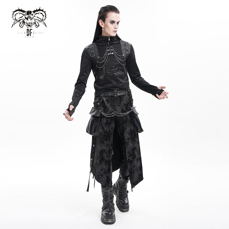 Schwarzer Herren-Rock im Gothic-Stil mit Schnallen, Ketten und Ziernieten von Devil Fashion,