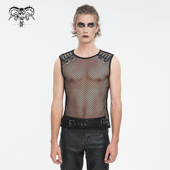 Schwarzes Devil Fashion Mesh-Tanktop für Herren Frontalansicht