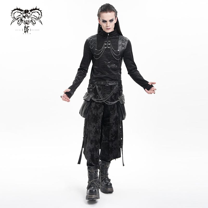 Obsidian Oath – Gothic Chain Sweater with stand-up collar