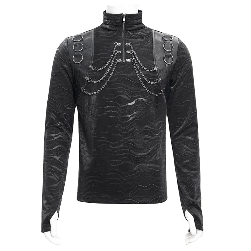 Obsidian Oath – Gothic Chain Sweater with stand-up collar