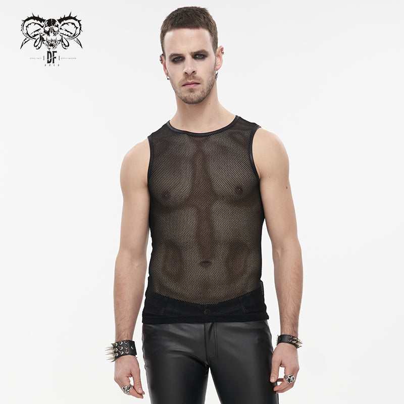 Schwarzes transparentes Herren Mesh-Tanktop Frontalansicht