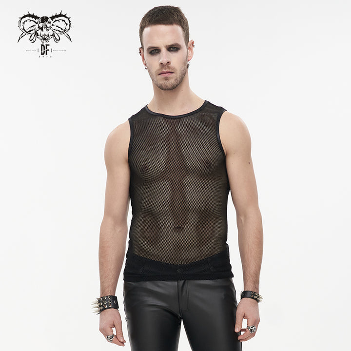 Schwarzes transparentes Herren Mesh-Tanktop Frontalansicht