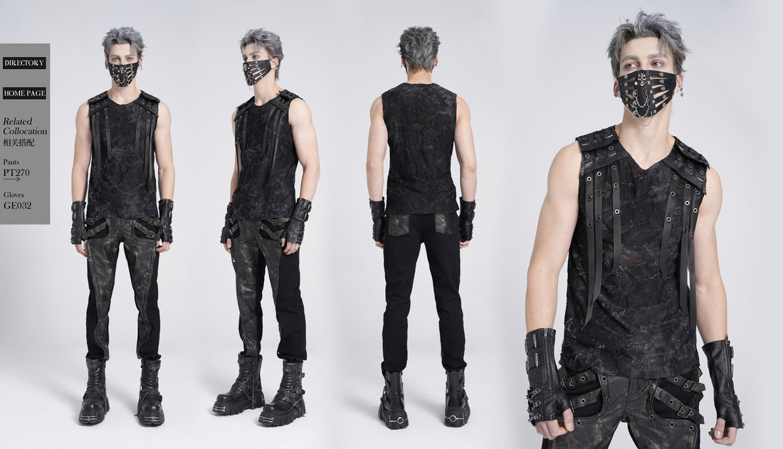 Devil Fashion Dystopie Top am Modell kombiniert für ein Endzeit-Festival-Outfit.