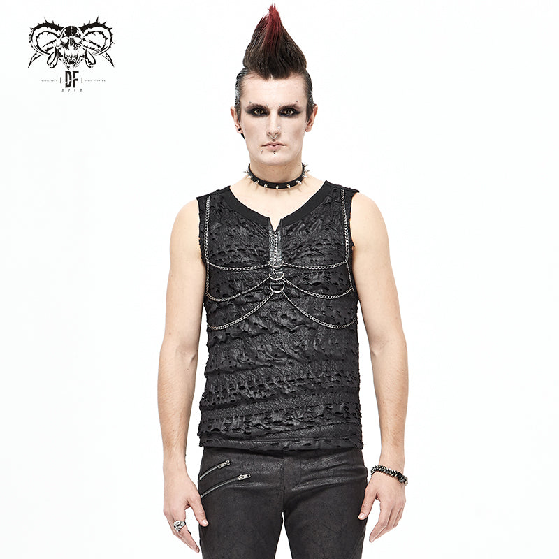 Schwarzes Devil Fashion Herren Tank Top mit Ketten in Brustkorb-Form.