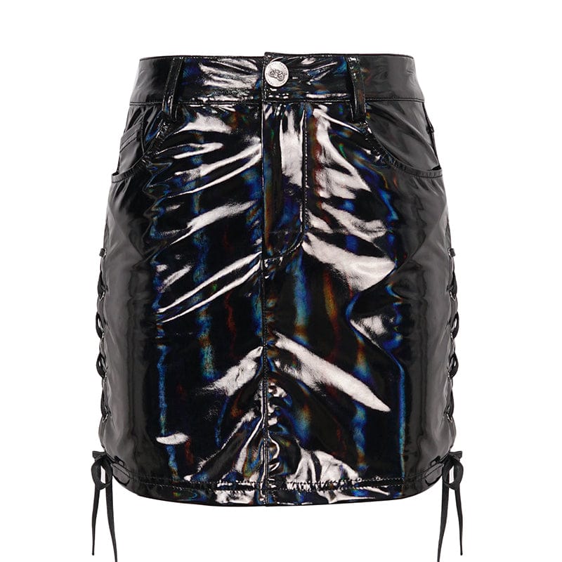 Devil Fashion Lack-Minirock mit Hologramm-Schimmer & Schnürung
