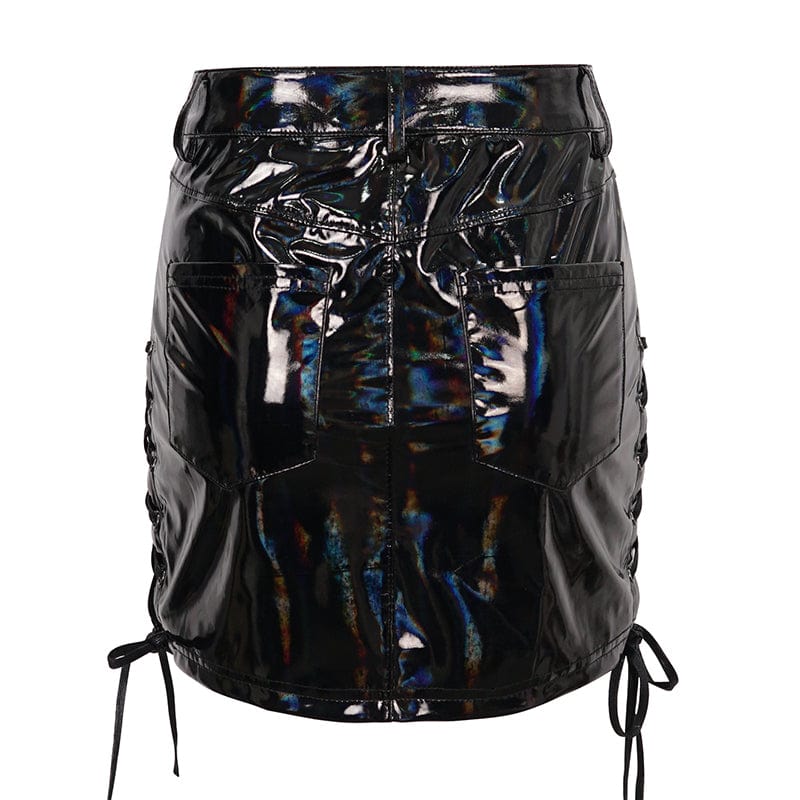 Devil Fashion Lack-Minirock mit Hologramm-Schimmer & Schnürung