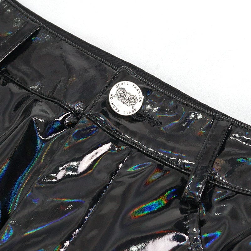 Devil Fashion Lack-Minirock mit Hologramm-Schimmer & Schnürung