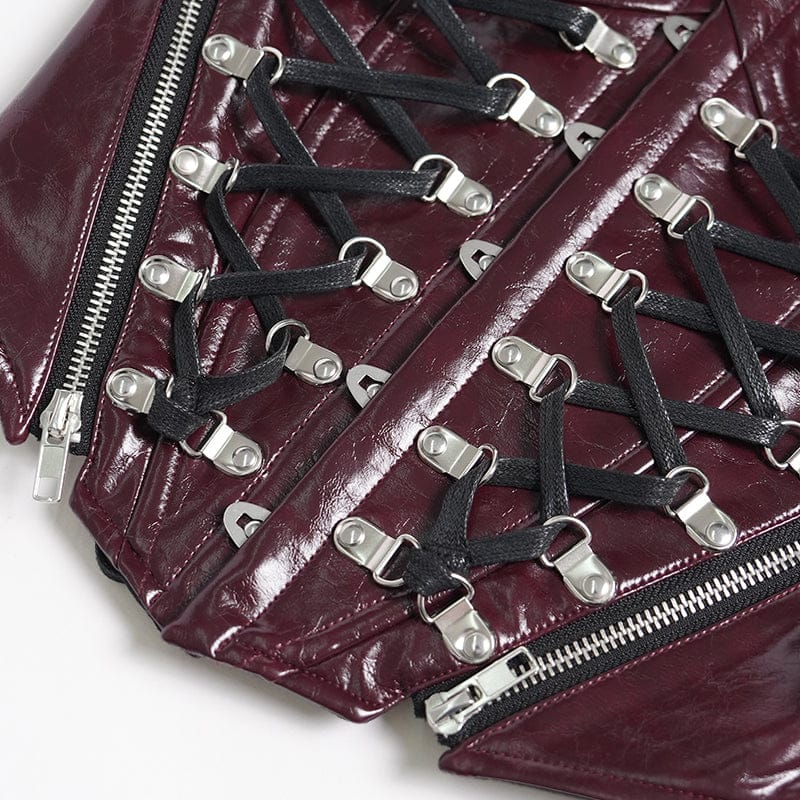 Devil Fashion Damen Punk-Korsett Bordeaux mit Nieten & Schnürung