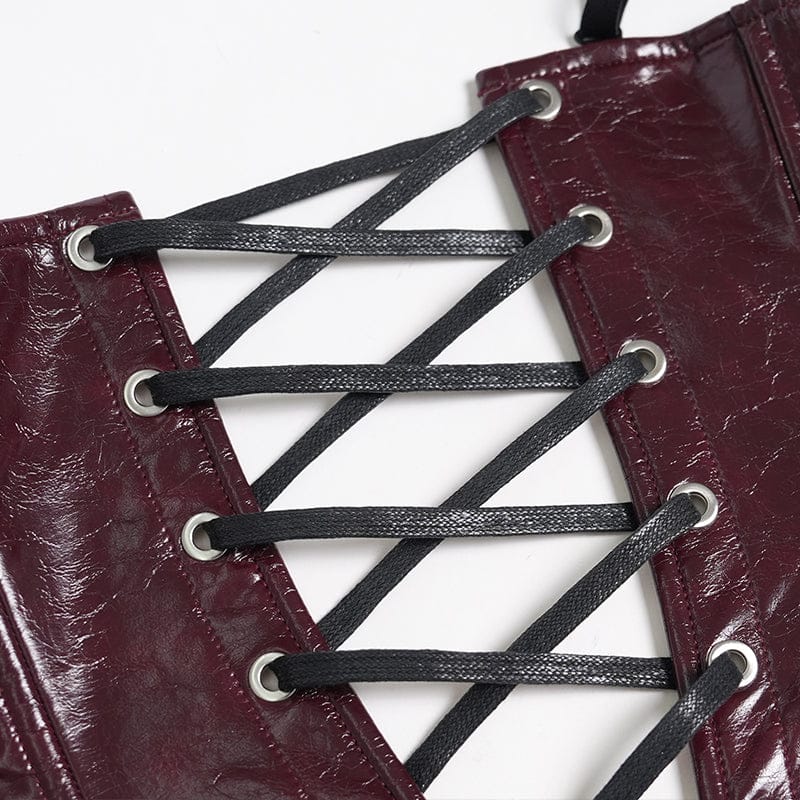 Devil Fashion Damen Punk-Korsett Bordeaux mit Nieten & Schnürung