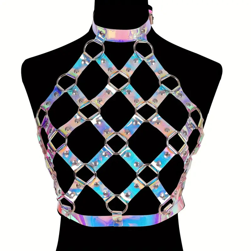 Sexy Regenbogen Leather Body Harness für Frauen – Verstellbares Strapsgeschirr, Festival & Rollenspiel