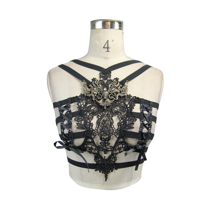 Detailansicht des Eva Lady Keryna Harness mit antikem Hirschkopf-Ornament.