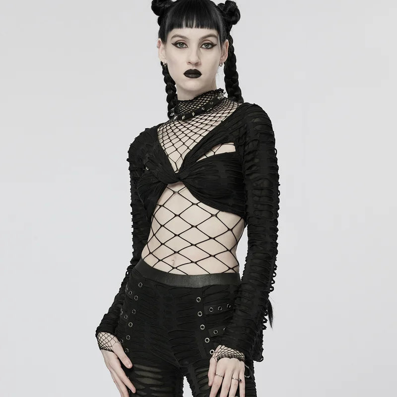 Detailaufnahme der geknoteten Wickeloptik am Punk Rave Top