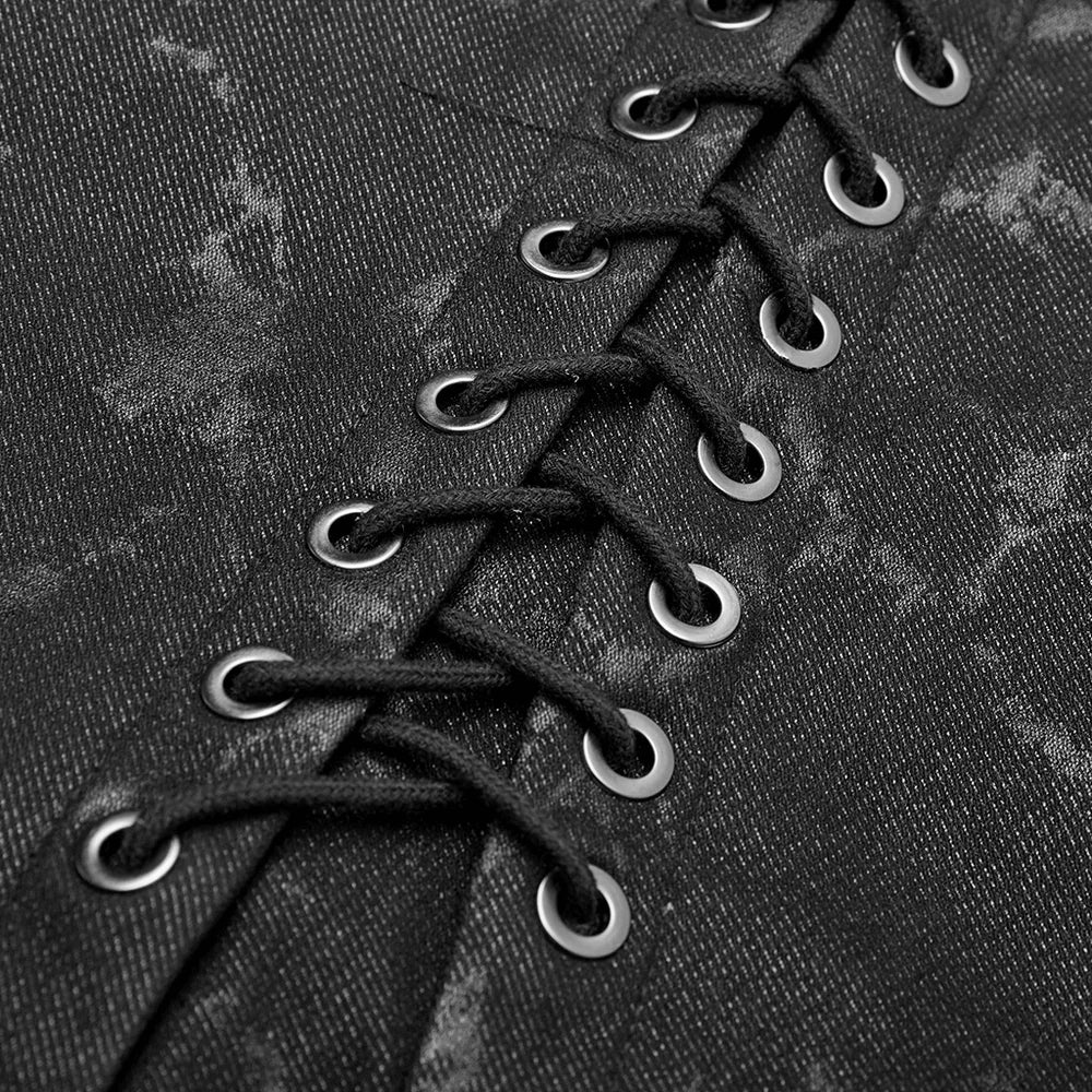 PUNK RAVE – Gothic Herrenweste im Used-Look mit Schnallen & Schnürung