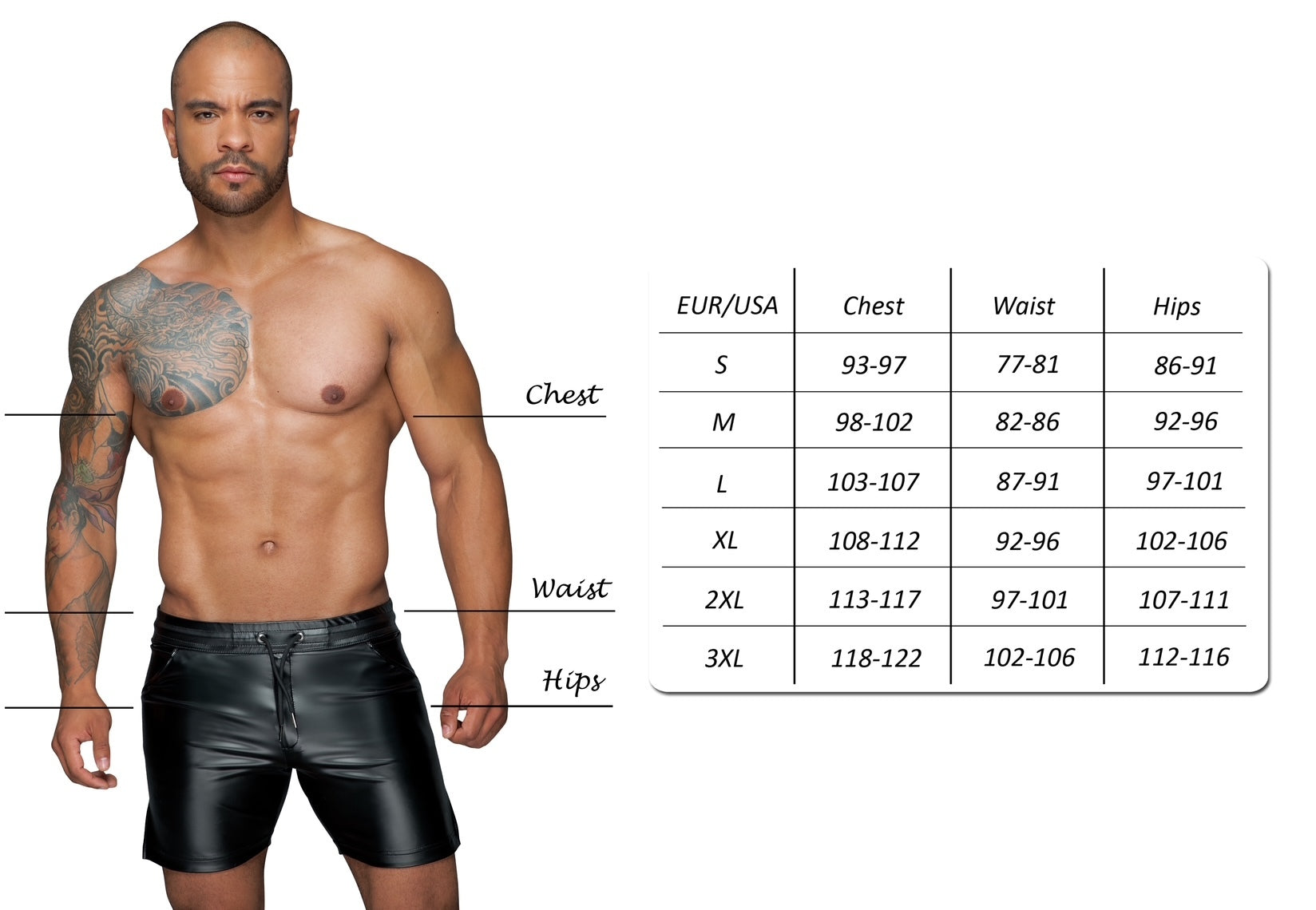 Noir Handmade H080 – Herren Shorts aus Power Wetlook mit Frontschnürung